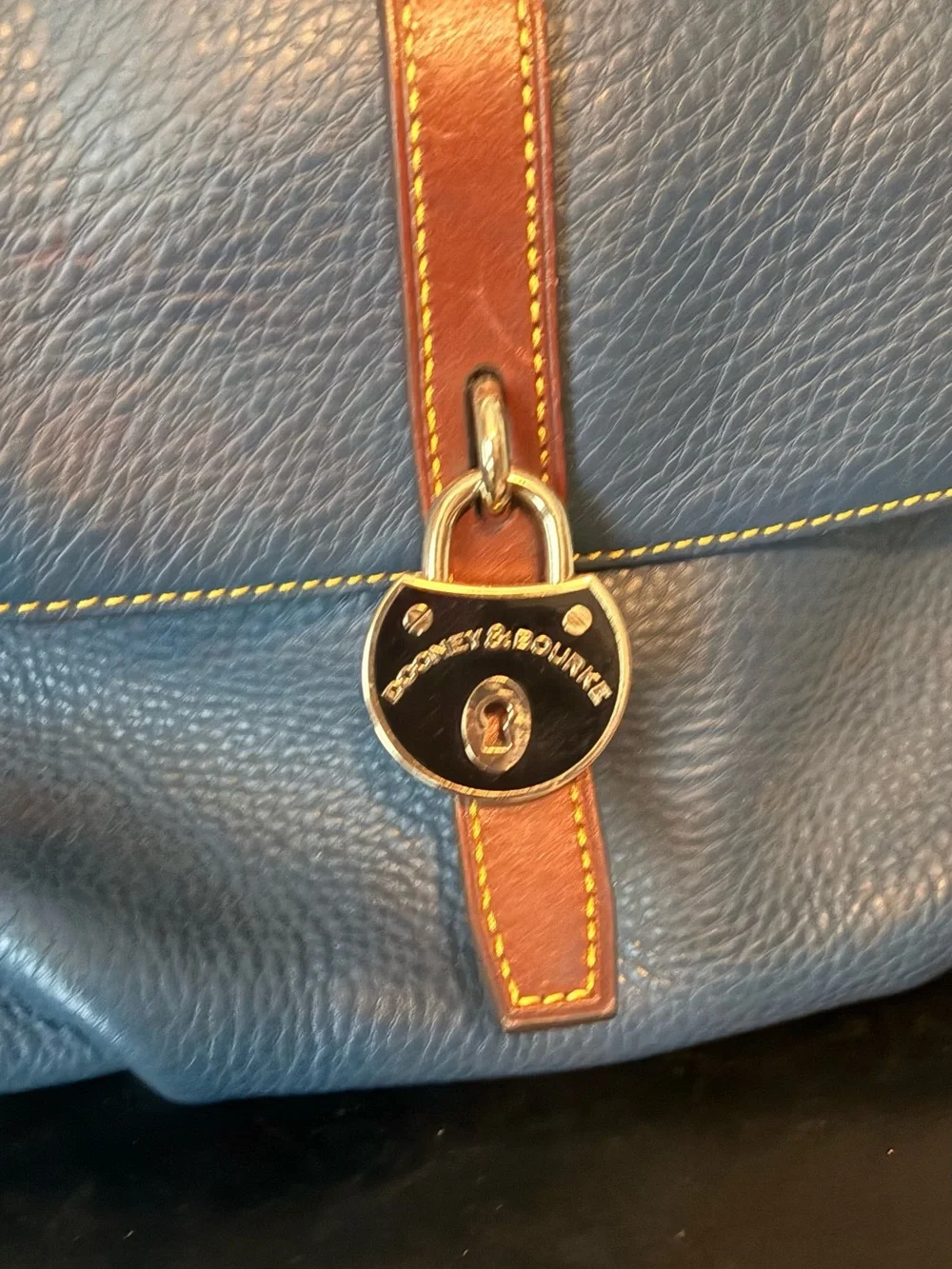 Dooney & Bourke Blue Leather Messenger with Brown Trim